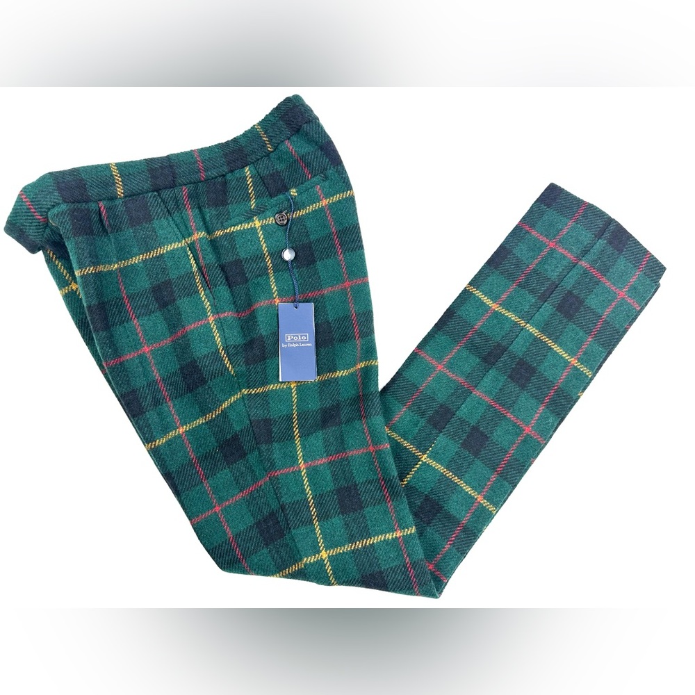 RARE $898 Polo Ralph Lauren Tweed Wool Tartan Window Pane Trousers Pants 32x33